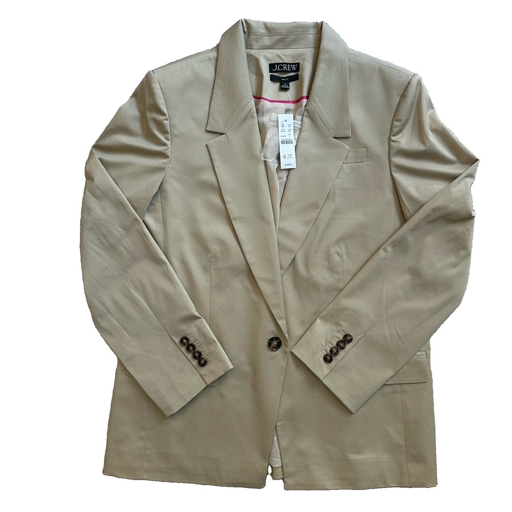 J Crew Willa Blazer Jacket Women's Size 12 US Cotton Blend Beige Pink BG120